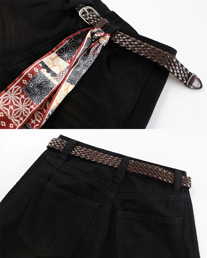 Scarf Belt Wide Leg Denim Pants - Image 11