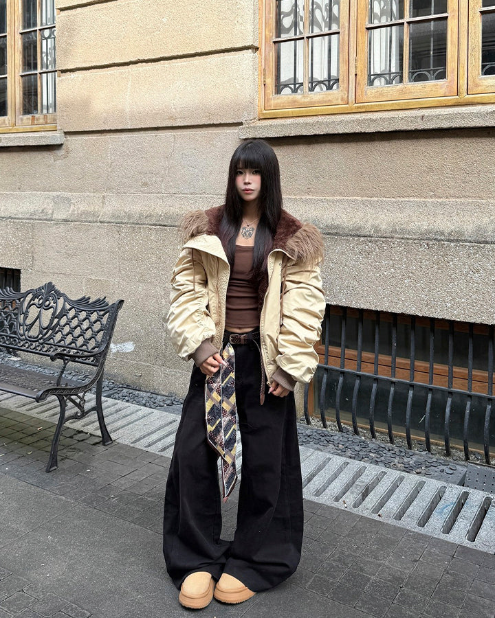Scarf Belt Wide Leg Denim Pants - Image 6