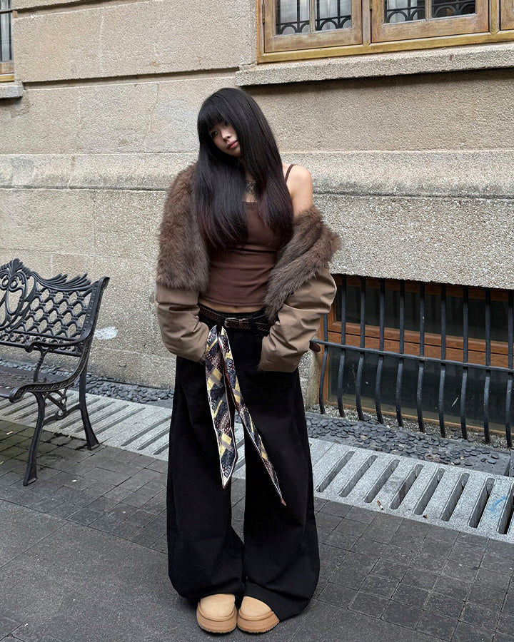 Scarf Belt Wide Leg Denim Pants - Image 7