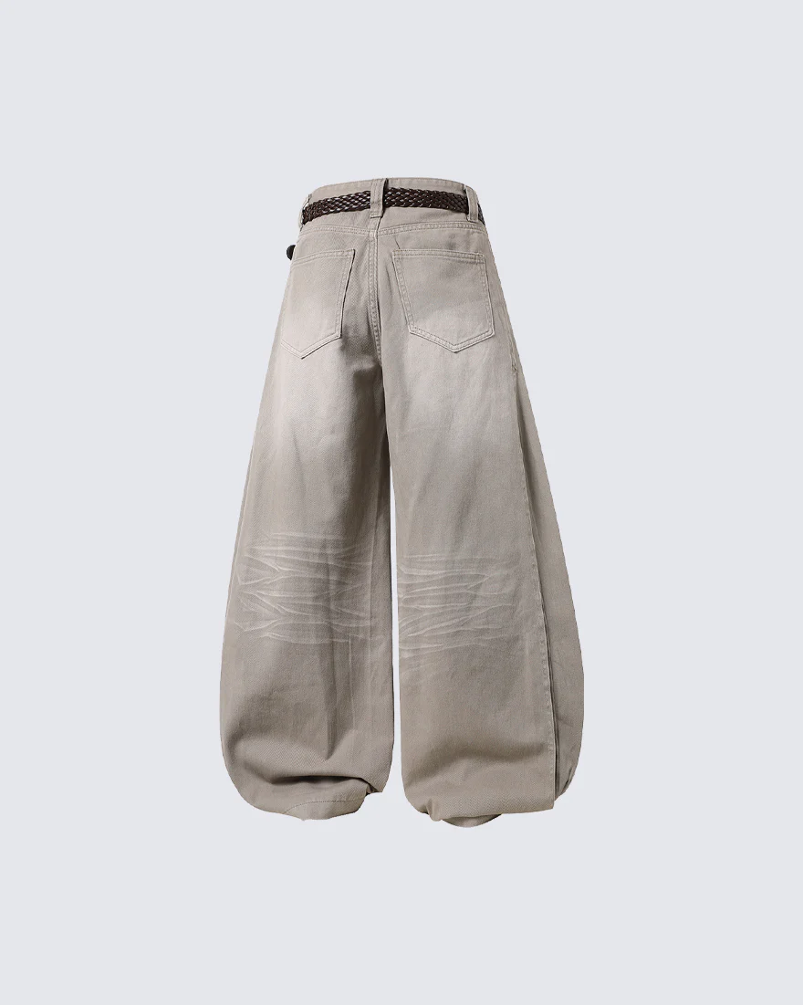 Scarf Belt Wide Leg Denim Pants - Image 8