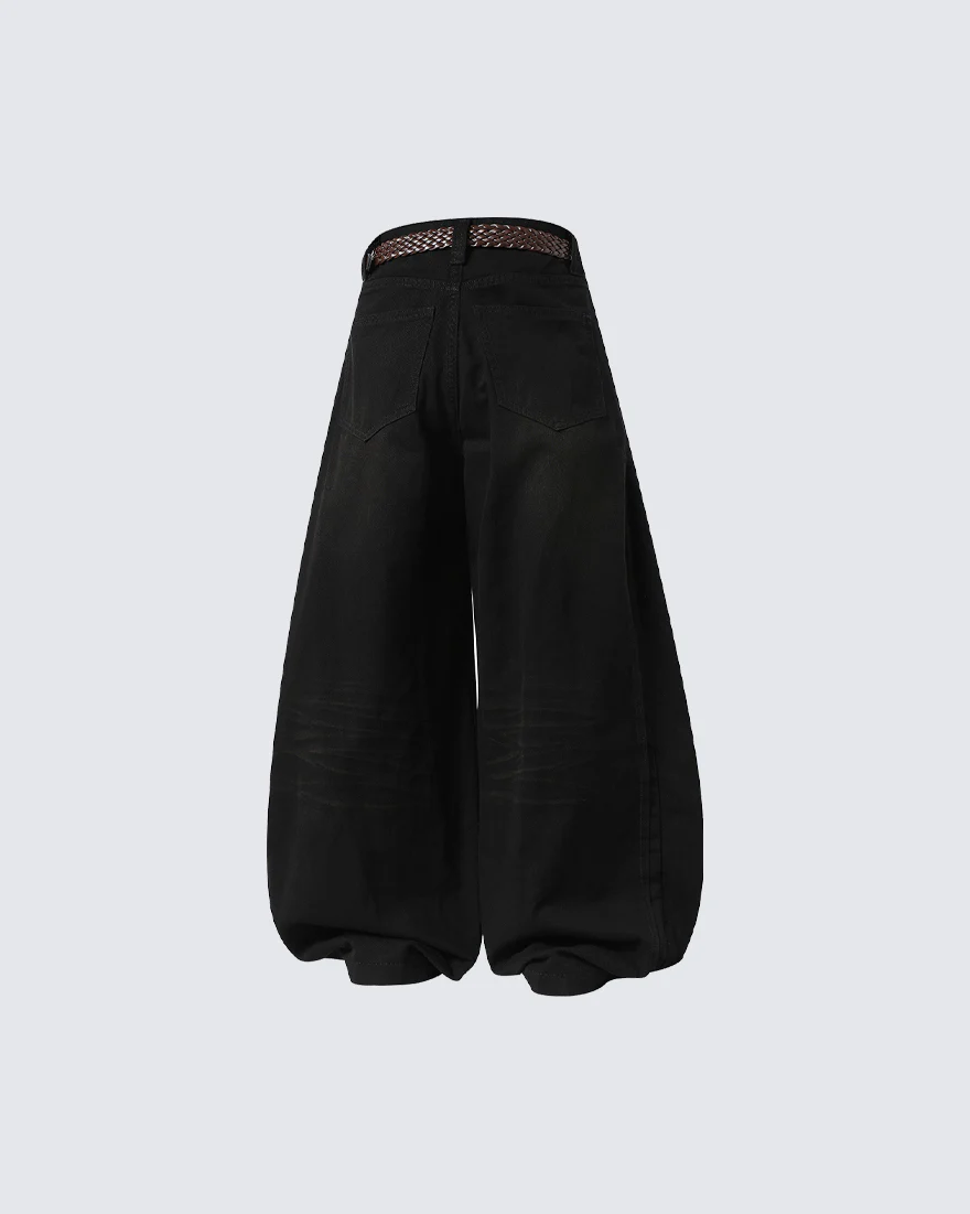 Scarf Belt Wide Leg Denim Pants - Image 9