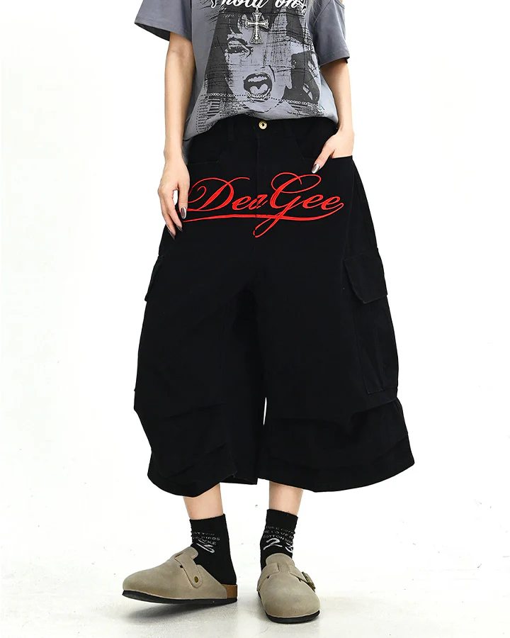 Script Embroidered Utility Cargo Bermuda Shorts - Image 2