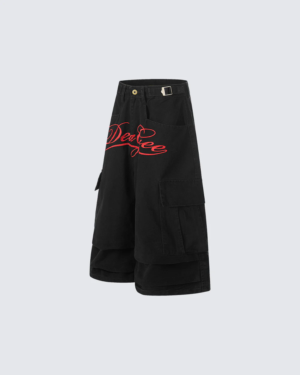 Script Embroidered Utility Cargo Bermuda Shorts - Image 5