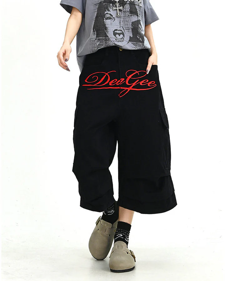 Script Embroidered Utility Cargo Bermuda Shorts - Image 6
