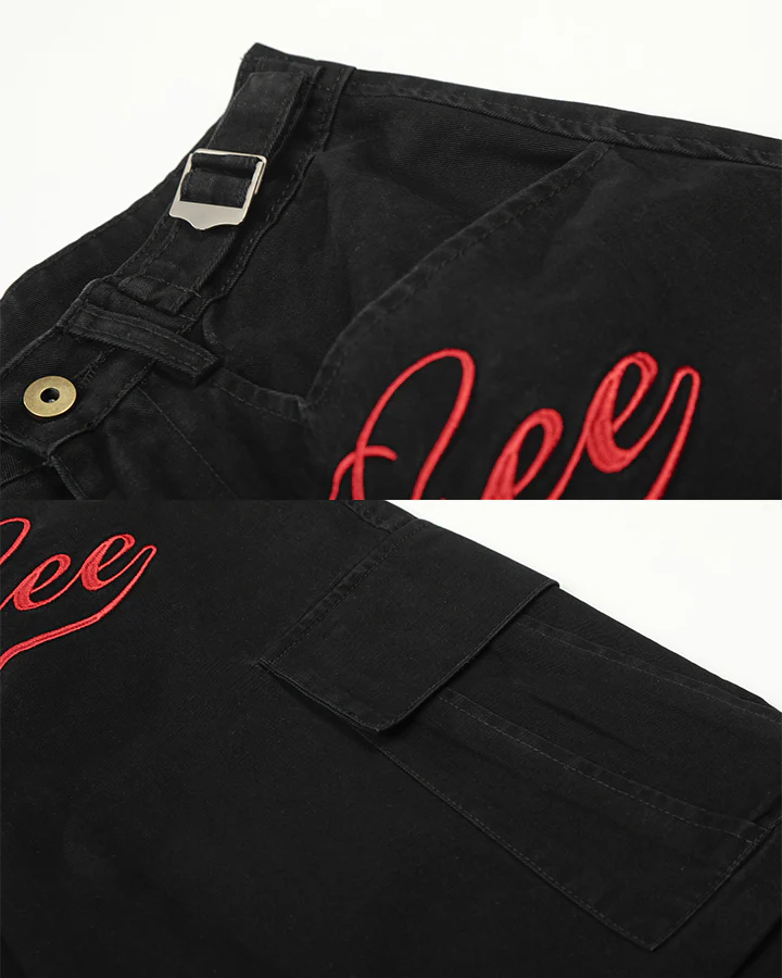 Script Embroidered Utility Cargo Bermuda Shorts - Image 8