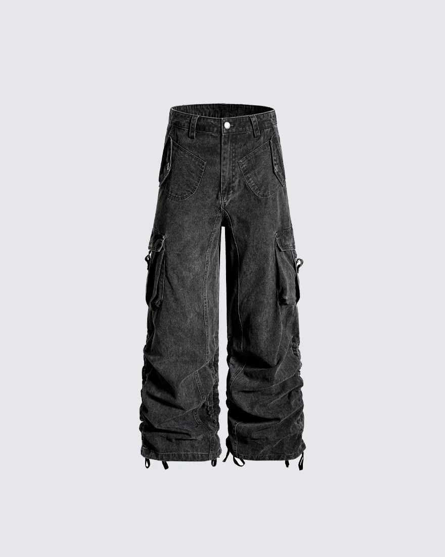 Side Drawstring Pleated Design Long Pants