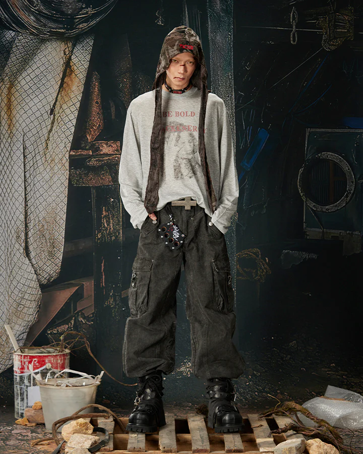 Side Drawstring Pleated Design Long Pants - Image 2