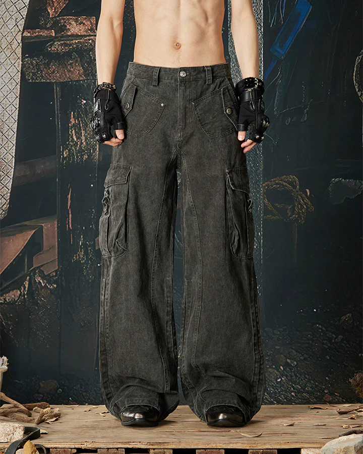 Side Drawstring Pleated Design Long Pants - Image 4