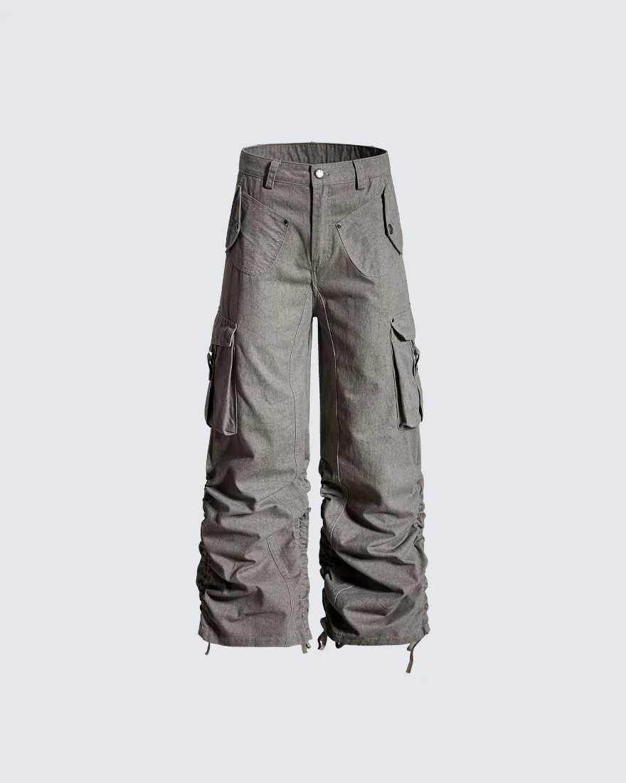 Side Drawstring Pleated Design Long Pants - Image 5