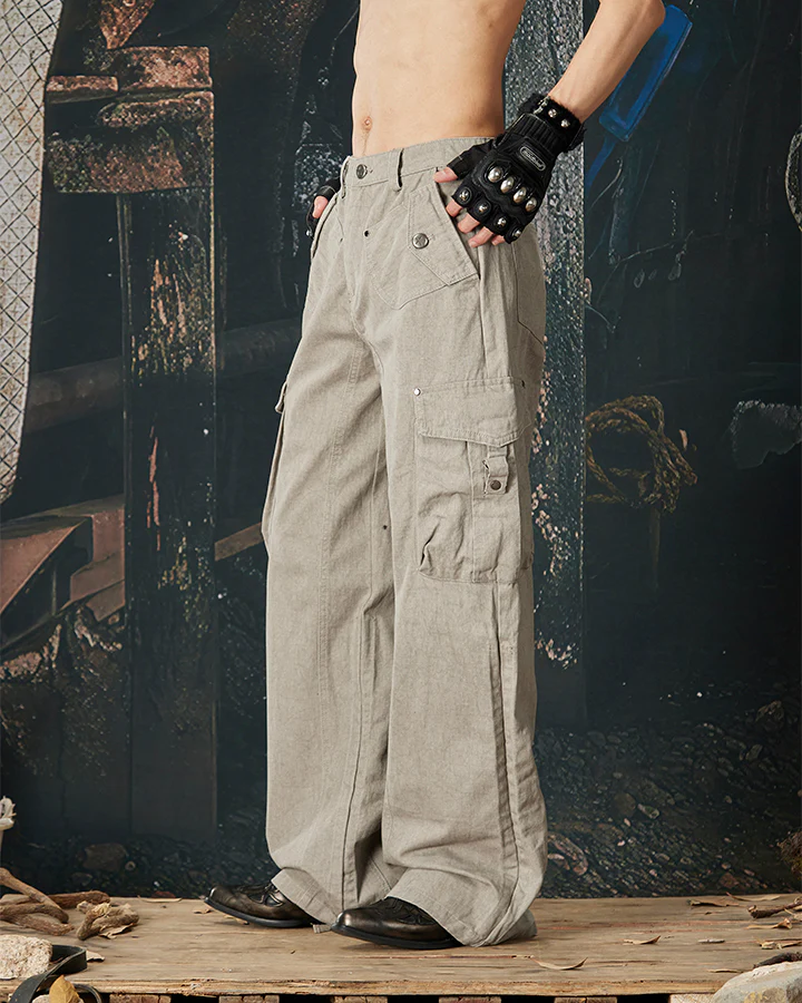 Side Drawstring Pleated Design Long Pants - Image 8