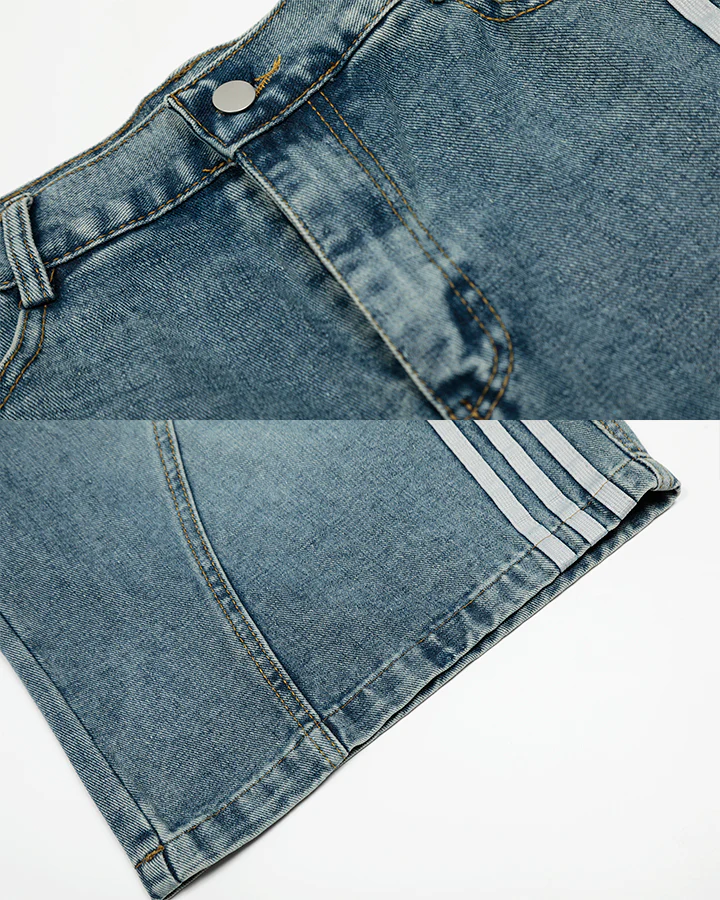 Side Stripe Panel Seven-Length Denim Pants - Image 10