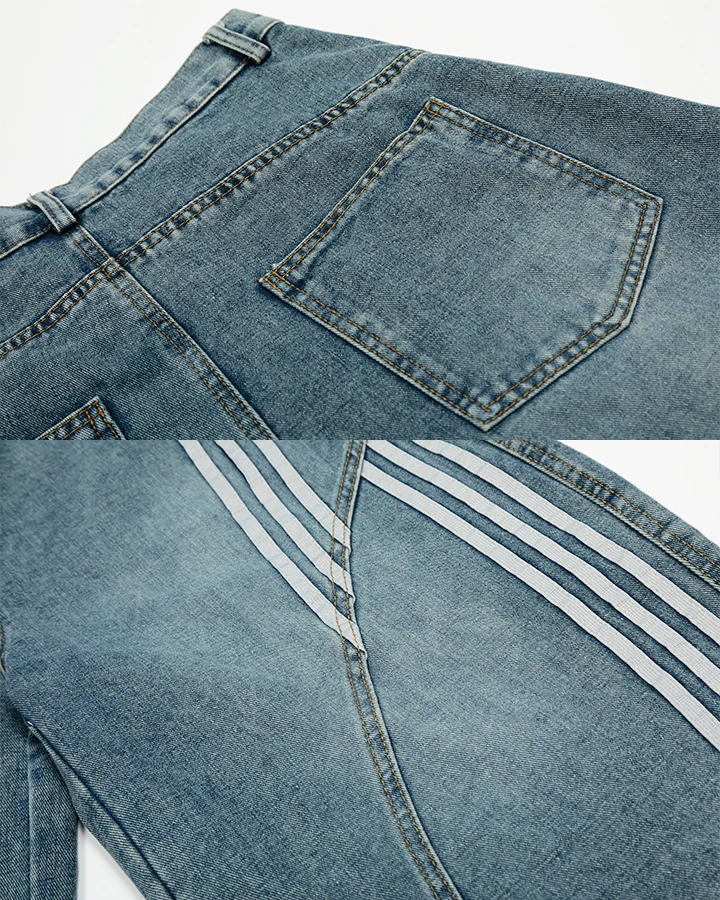 Side Stripe Panel Seven-Length Denim Pants - Image 11
