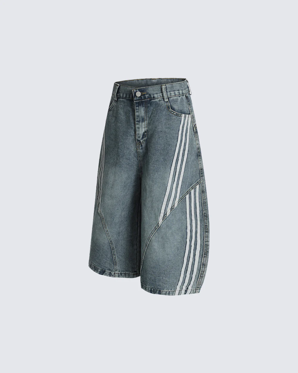 Side Stripe Panel Seven-Length Denim Pants - Image 4