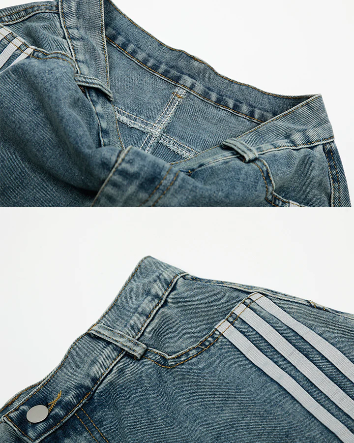 Side Stripe Panel Seven-Length Denim Pants - Image 9