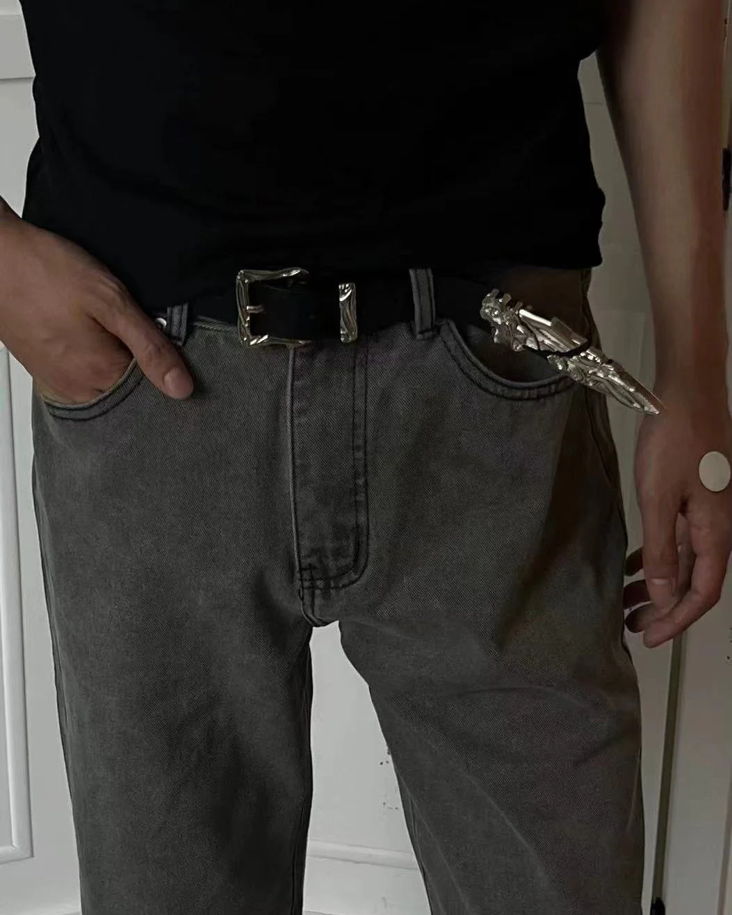 Silver-Embellished Black Eco-Leather Belt - Image 2
