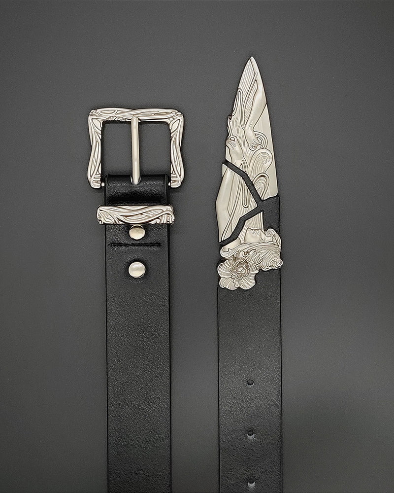Silver-Embellished Black Eco-Leather Belt - Image 3