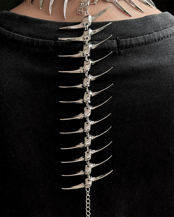 Silver Thorn Spike Fishbone Necklace - Image 2