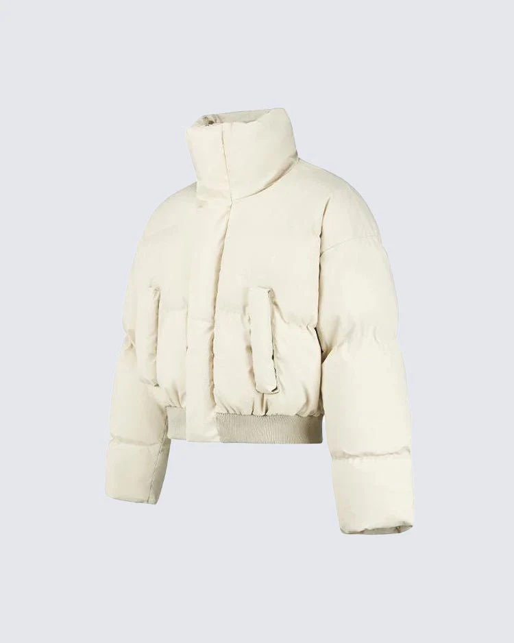Simple High Neck Short Cotton Jacket - Image 3
