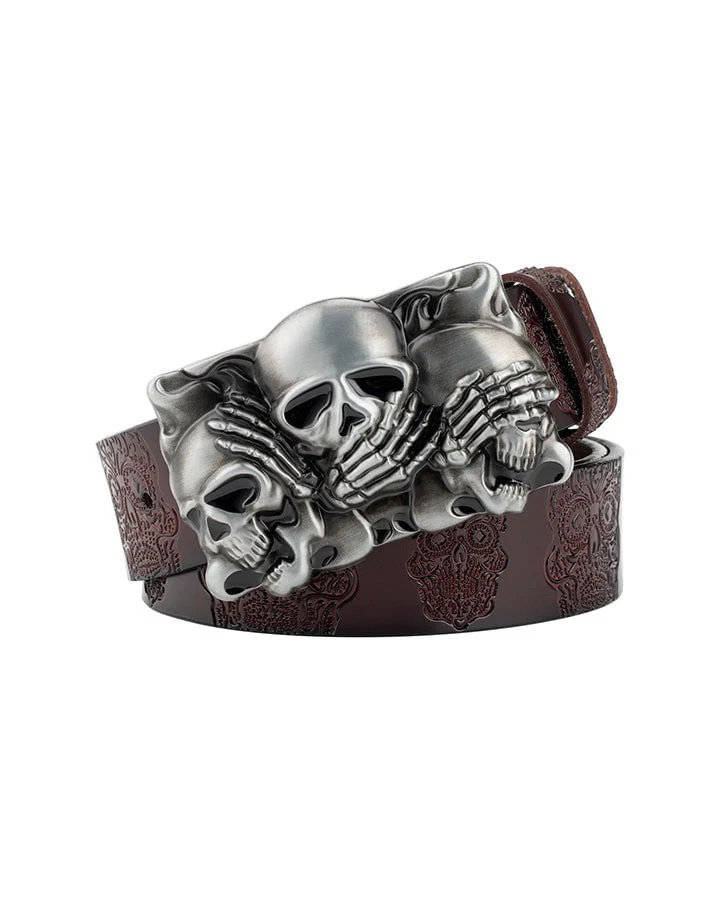 Skull Metal Buckle Leather Belt - Image 6