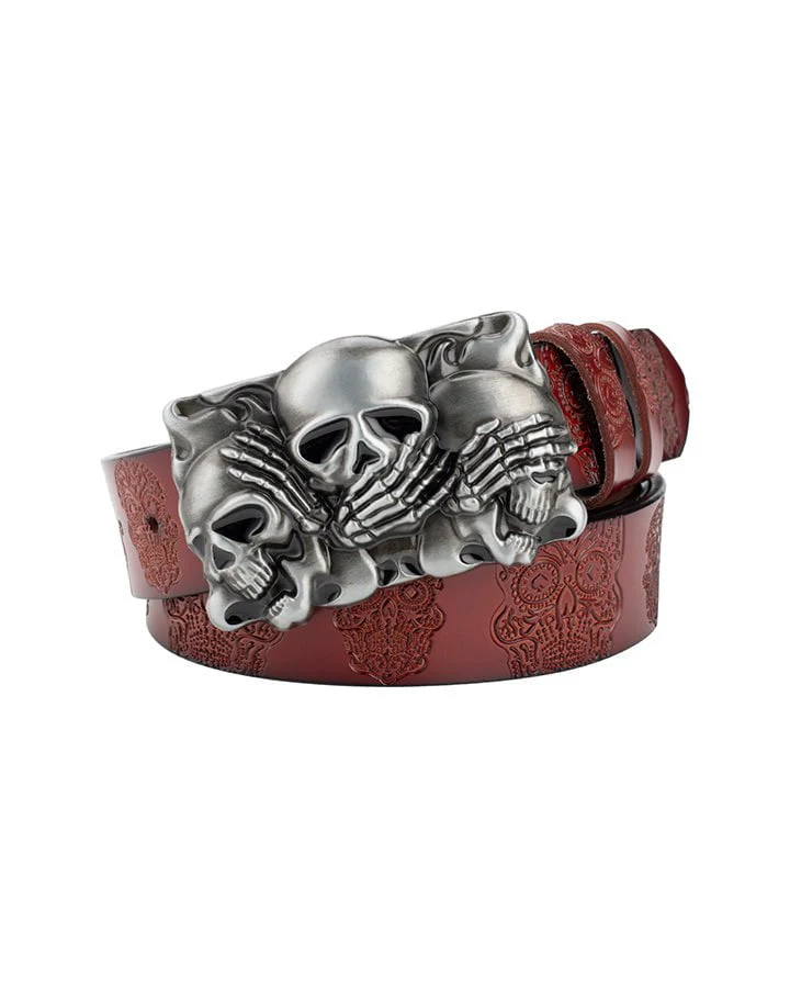 Skull Metal Buckle Leather Belt - Image 7