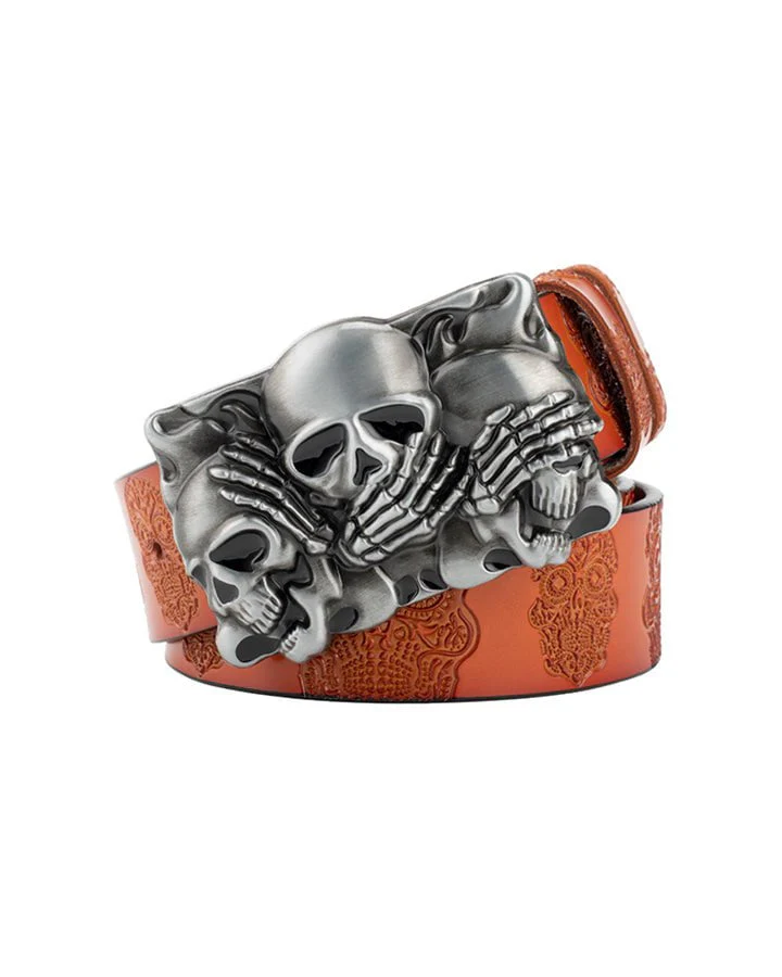 Skull Metal Buckle Leather Belt - Image 8