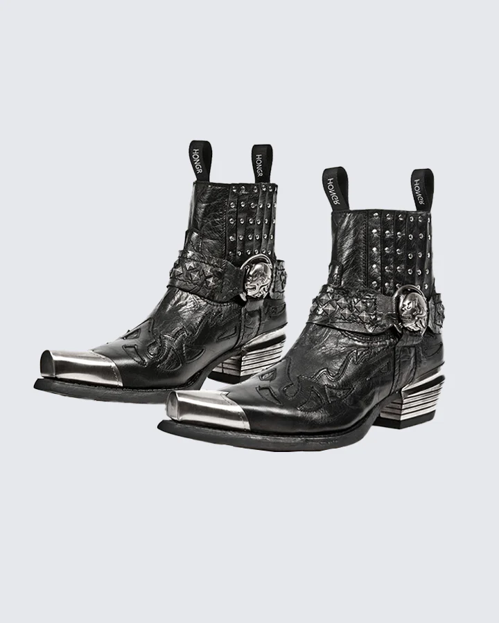 Skull Studded Western Ankle Boots – Gothic Cowboy Style - Image 2
