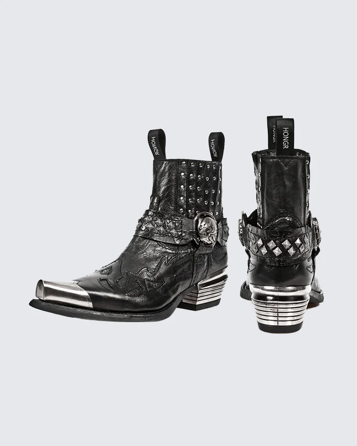 Skull Studded Western Ankle Boots – Gothic Cowboy Style - Image 3