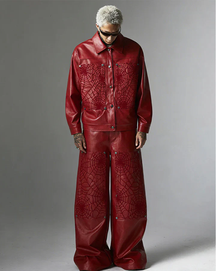 Faux Leather Jacket with Spiderweb Panels - Image 10