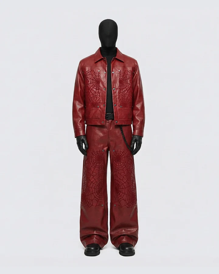 Faux Leather Jacket with Spiderweb Panels - Image 12
