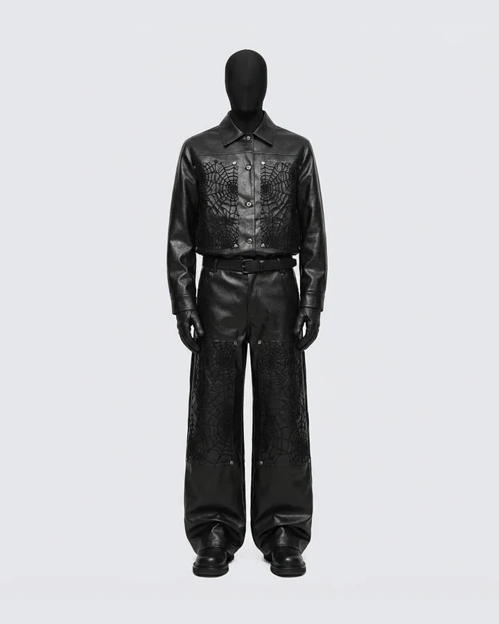 Faux Leather Jacket with Spiderweb Panels - Image 13