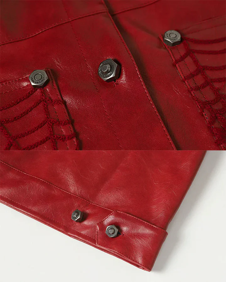 Faux Leather Jacket with Spiderweb Panels - Image 14