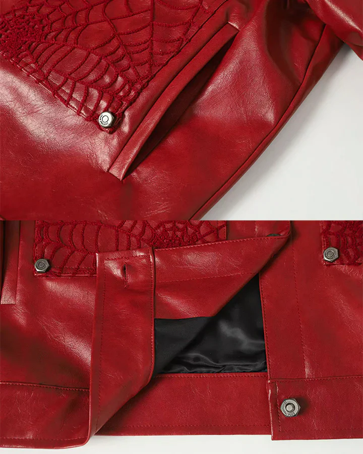 Faux Leather Jacket with Spiderweb Panels - Image 15