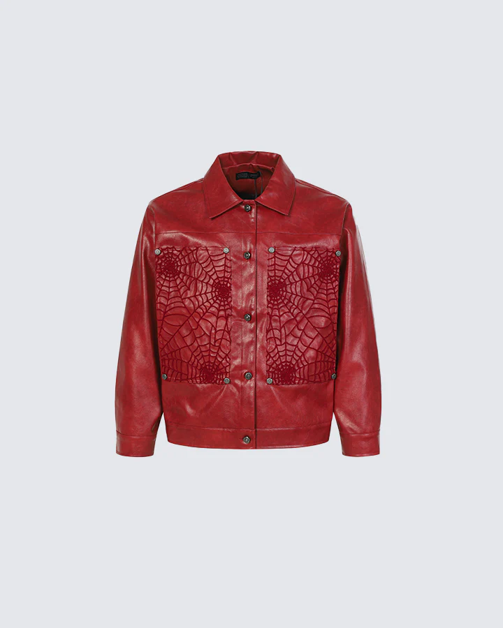 Faux Leather Jacket with Spiderweb Panels - Image 3
