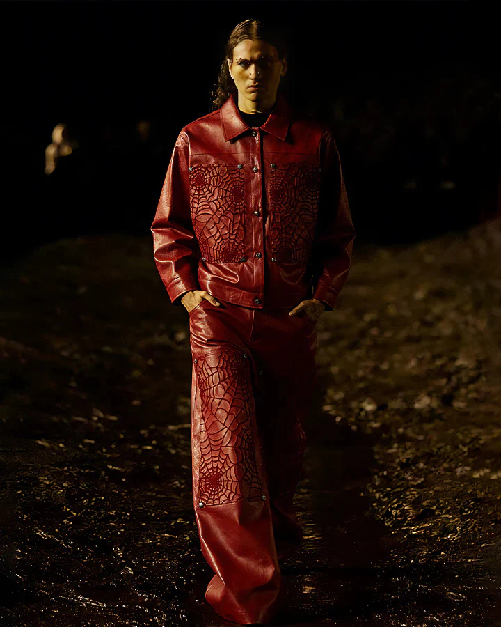 Faux Leather Jacket with Spiderweb Panels - Image 5