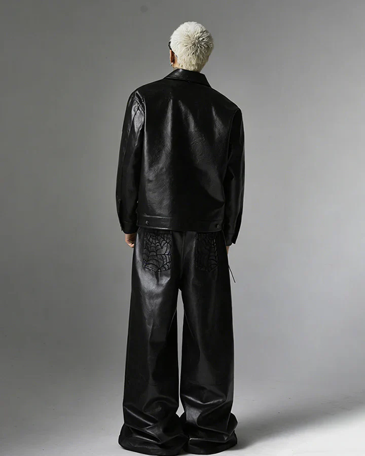 Faux Leather Jacket with Spiderweb Panels - Image 7