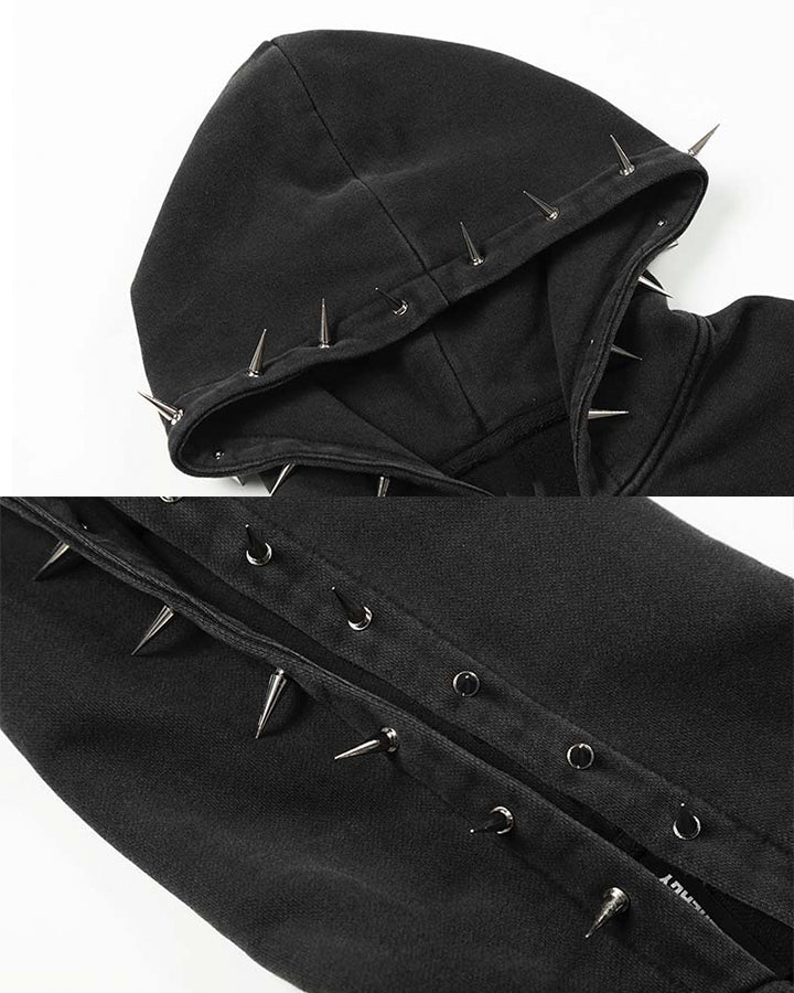 Spike Decor Zip-Up Hooded Sweatshirt - Image 10