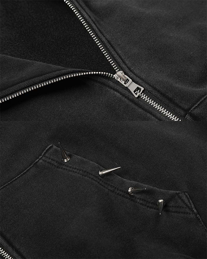 Spike Decor Zip-Up Hooded Sweatshirt - Image 11
