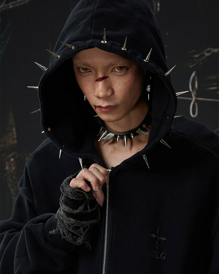 Spike Decor Zip-Up Hooded Sweatshirt - Image 2