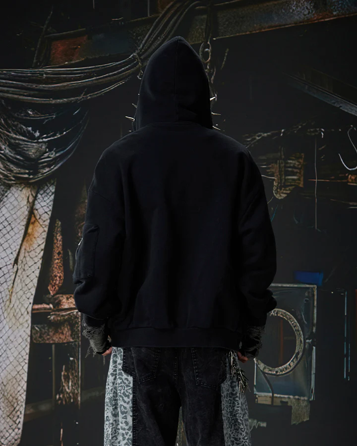 Spike Decor Zip-Up Hooded Sweatshirt - Image 4