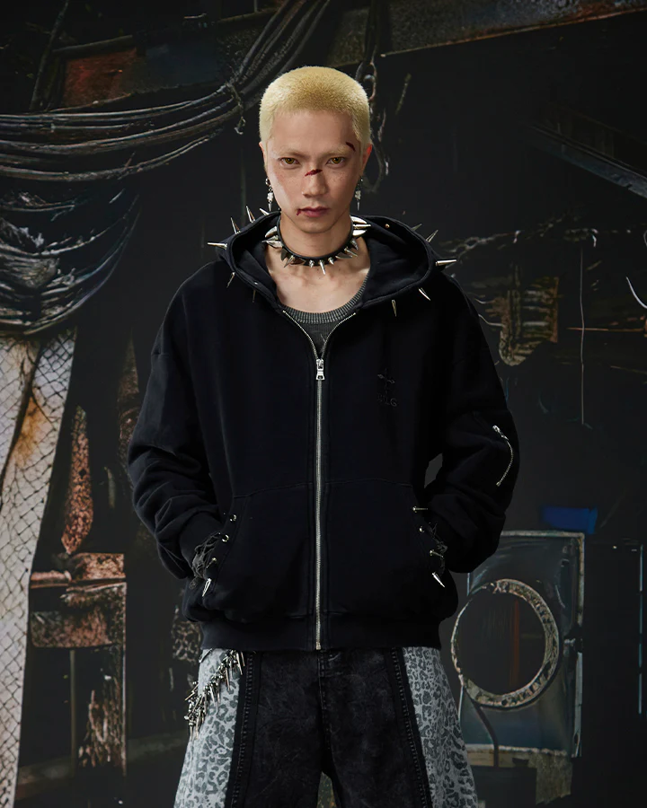 Spike Decor Zip-Up Hooded Sweatshirt - Image 6