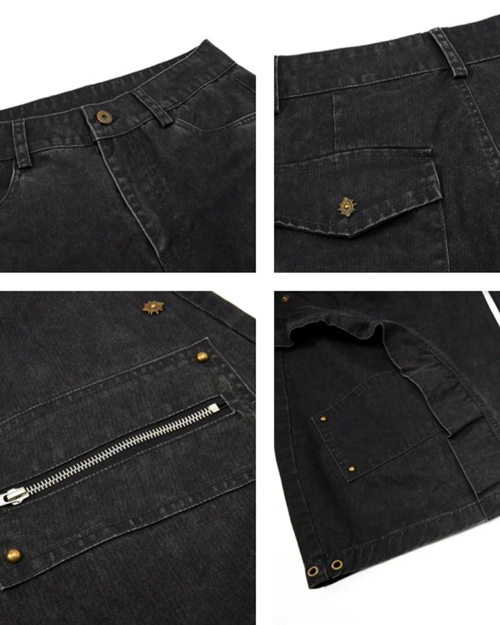 Spliced Metal-Detail Scimitar Denim Pants - Image 13