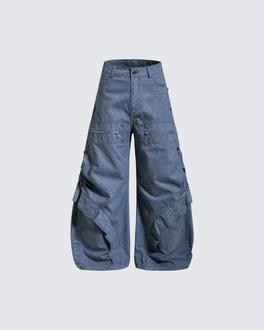 Spliced Metal-Detail Scimitar Denim Pants - Image 4