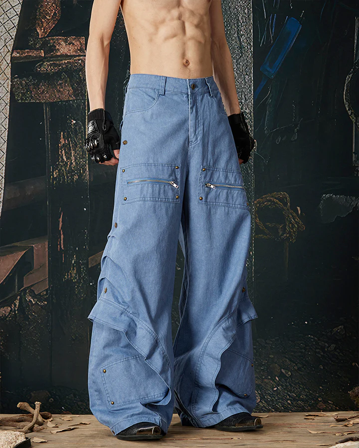 Spliced Metal-Detail Scimitar Denim Pants - Image 5