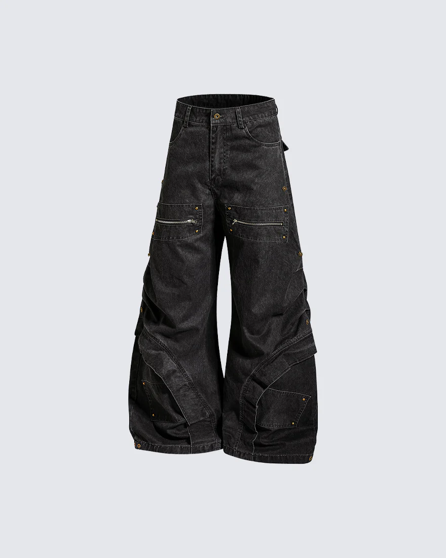 Spliced Metal-Detail Scimitar Denim Pants - Image 7