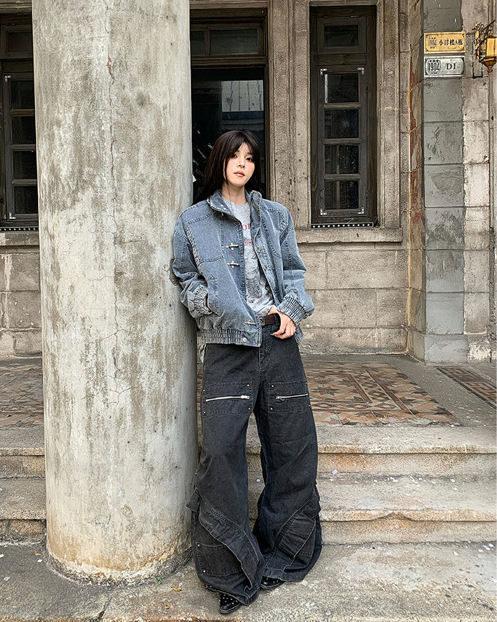 Spliced Metal-Detail Scimitar Denim Pants - Image 9