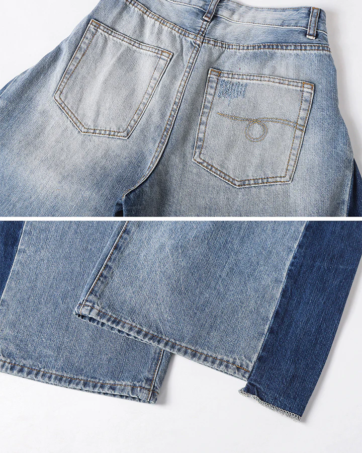 Spring Contrast Panel Wide-Leg Denim Jeans - Image 10