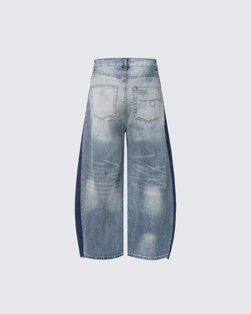 Spring Contrast Panel Wide-Leg Denim Jeans - Image 3