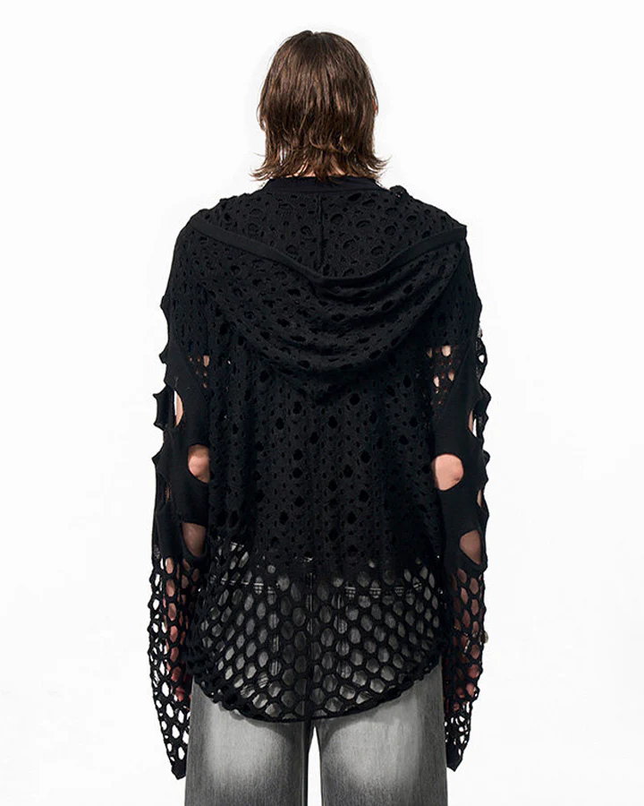 Spring Hollow Out Hoodie Knit Sweater - Image 4