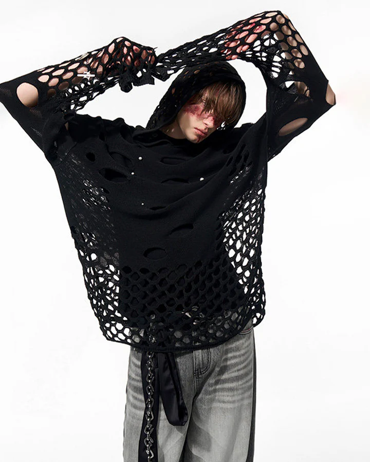Spring Hollow Out Hoodie Knit Sweater - Image 5