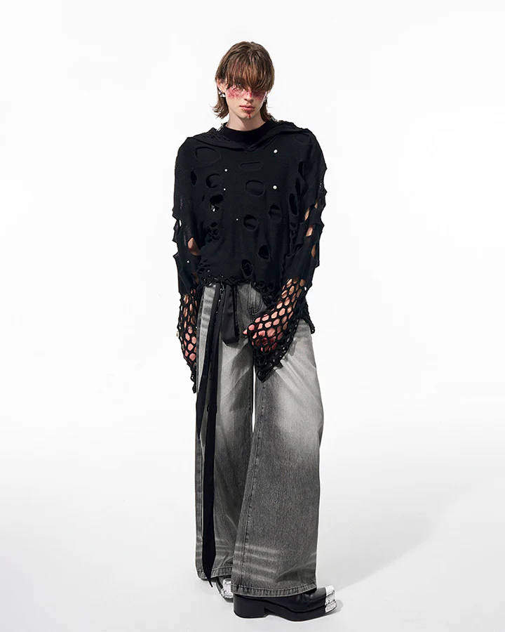 Spring Hollow Out Hoodie Knit Sweater - Image 6